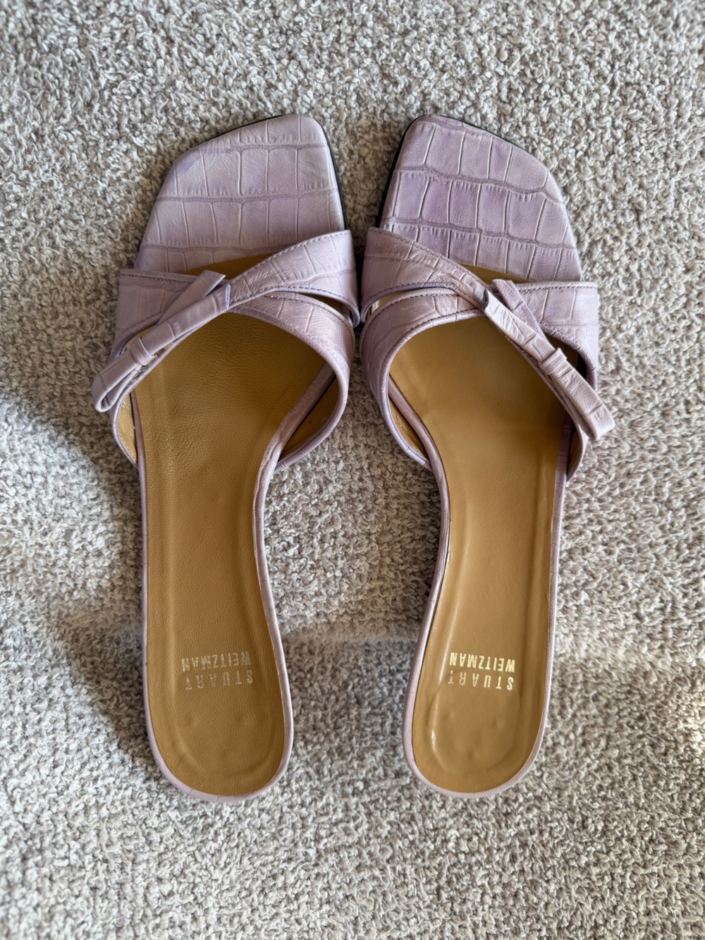 Stuart Weitzman Lilac Croc-Embossed Knotted Slide Mules
